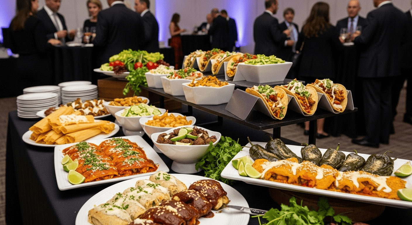Mexican catering Northern Nevada & California. Traditional taco bars, carnitas, carne asada, al pastor. Corporate events, weddings, celebrations. Professional presentation, authentic flavors